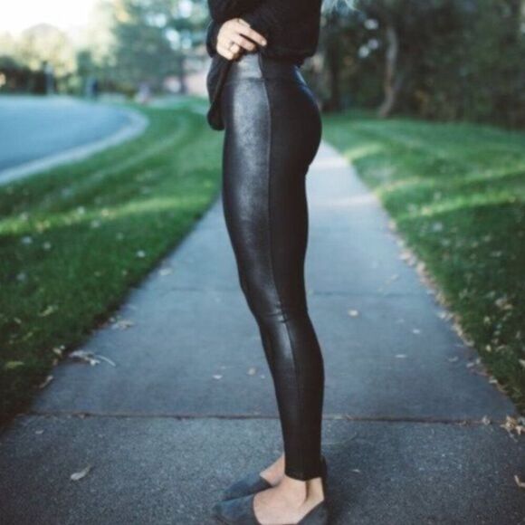 SPANX Pants - SPANX Faux Leather Leggings Black High Waist Women's Size Medium M